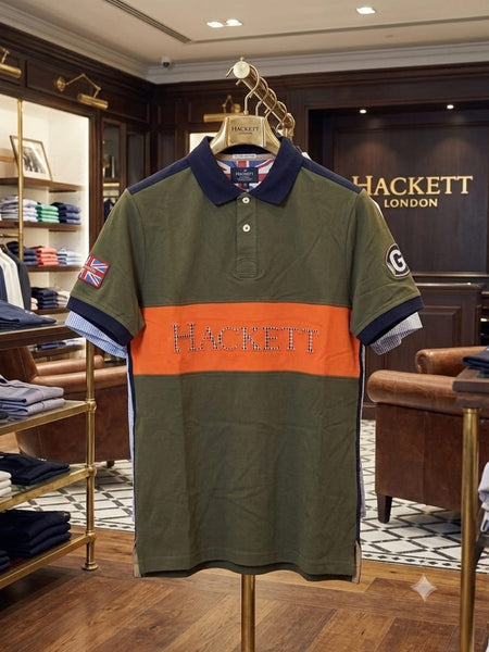 Premium Olive Green Polo T-Shirt – Contrast Stripe Casual Classic Fit