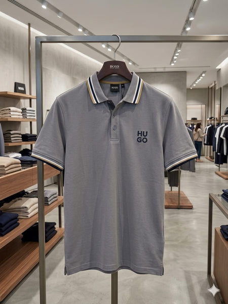 Premium Grey Polo T-Shirt – Classic Contrast Collar Smart Casual Wear