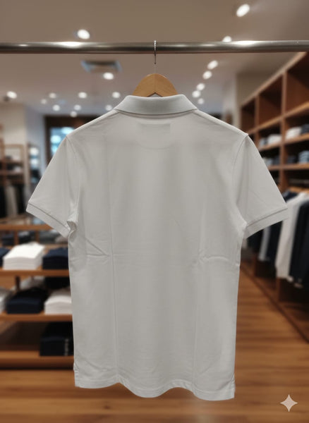 White Polo T-Shirt  Classic Embroidered Logo Premium Casual Wear