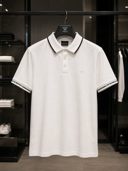 Men’s Premium White Polo T-Shirt with Contrast Tipping Collar