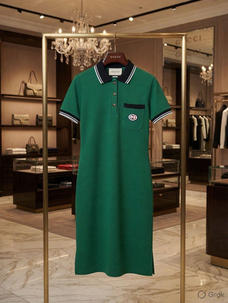 Women's Elegant Green Polo Collar Midi Dress – Smart Casual Comfort Wear