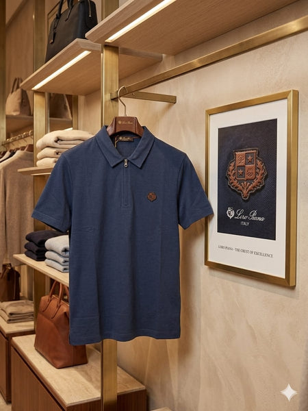 Premium Classic Navy Blue  Half-Zip Polo Shirt
