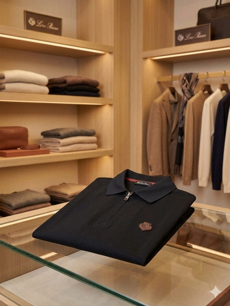 Premium Black Half-Zip Polo T-Shirt for Men