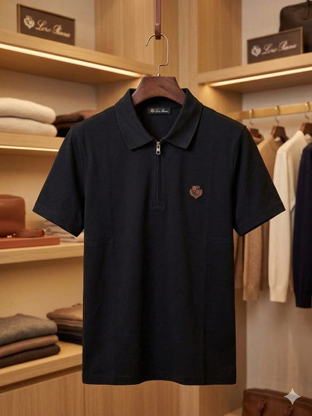 Premium Black Half-Zip Polo T-Shirt for Men