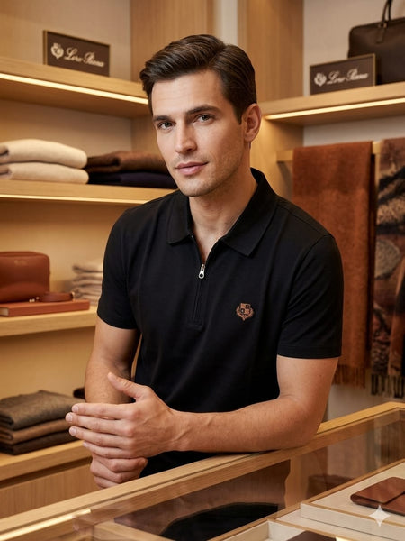 Premium Black Half-Zip Polo T-Shirt for Men