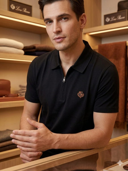 Premium Black Half-Zip Polo T-Shirt for Men