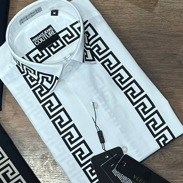 Men's Premium White Greek Pattern Designer Shirt