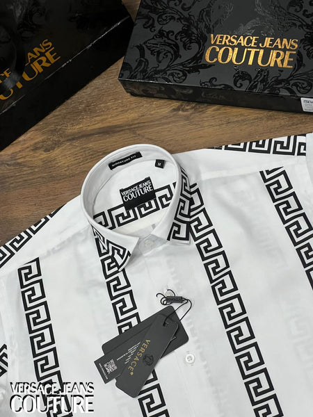 Men's Premium White Greek Pattern Designer Shirt