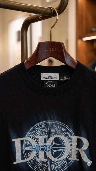 Luxury  Stone Island Premium Black Graphic Drop Shoulder T-Shirt