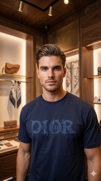 Premium Navy Blue Embroidered Logo Drop Shoulder T-Shirt For Men