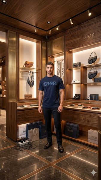 Premium Navy Blue Embroidered Logo Drop Shoulder T-Shirt For Men
