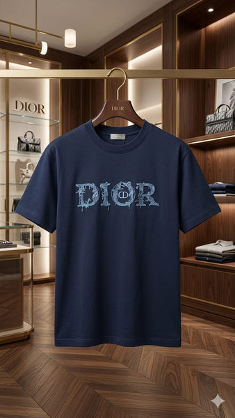 Premium Navy Blue Embroidered Logo Drop Shoulder T-Shirt For Men