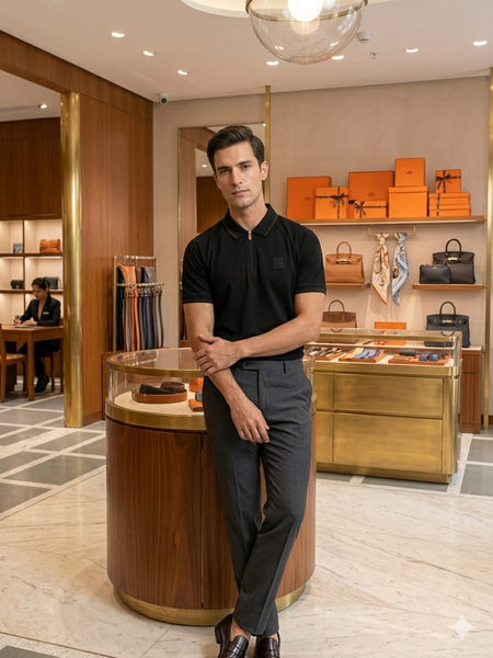 Luxury Black Zip-Collar Polo T-Shirt for Men – Premium Modern Fit