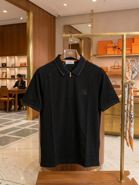 Luxury Black Zip-Collar Polo T-Shirt for Men – Premium Modern Fit