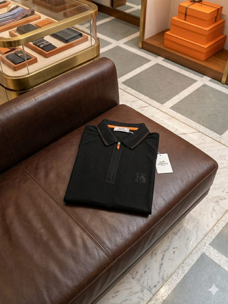 Luxury Black Zip-Collar Polo T-Shirt for Men – Premium Modern Fit