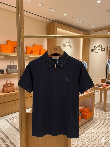 Designer Navy Blue Half-Zip Polo Shirt  Elegant Casual Wear for Men