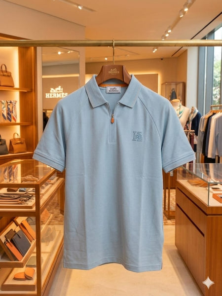 Premium Modern Fit Sky blue  Zip-Collar Polo T-Shirt for Men
