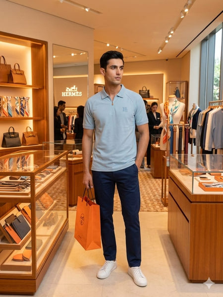 Premium Modern Fit Sky blue  Zip-Collar Polo T-Shirt for Men