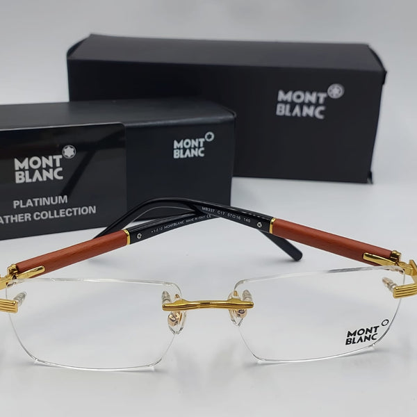 Rimless Luxury Eyeglasses  Gold Metal Frame with Wooden Temple Design