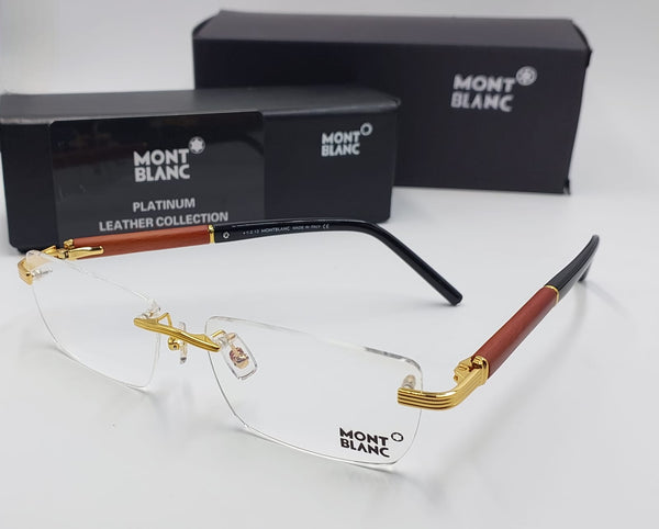 Rimless Luxury Eyeglasses  Gold Metal Frame with Wooden Temple Design