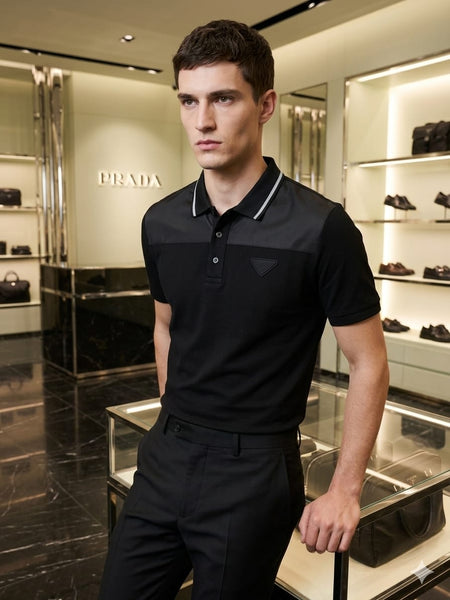 Luxury Black Polo T-Shirt for Men with Iconic Logo Detail
