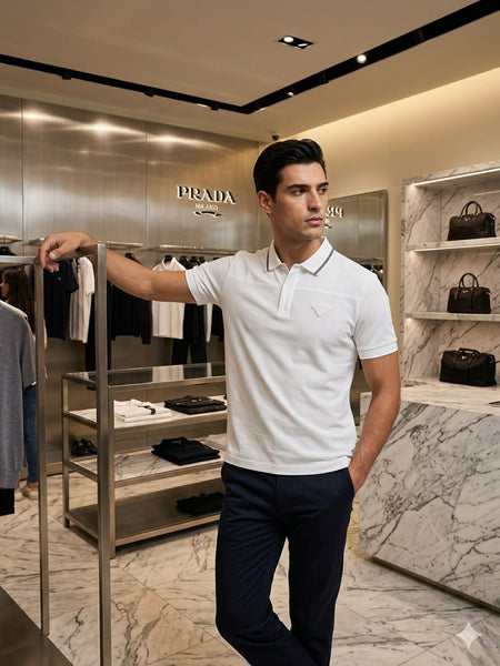 Men’s White Premium Polo T-Shirt with Signature Triangle Logo