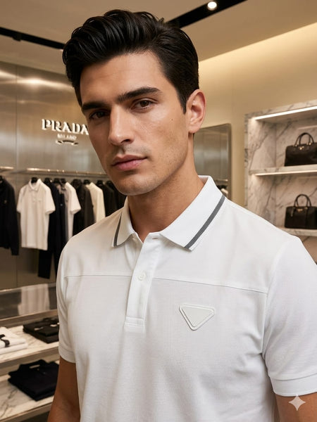 Men’s White Premium Polo T-Shirt with Signature Triangle Logo