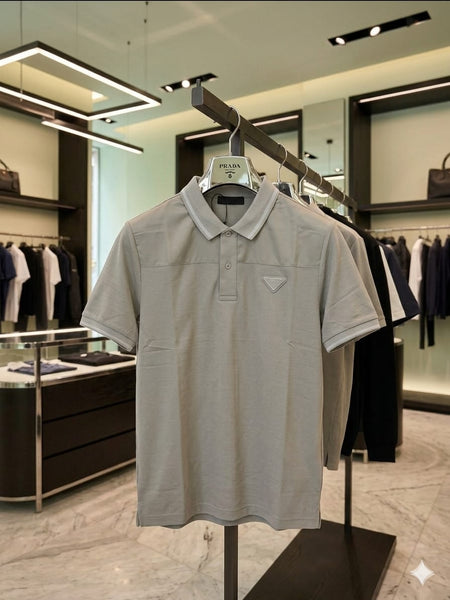 Elegant Men’s Beige Polo Shirt  Signature Triangle Logo with Modern Fit