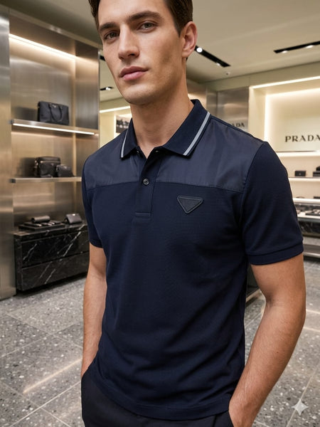 Premium Designer Black Polo Tee with Contrast Collar