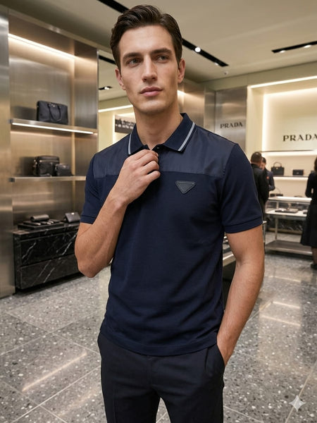 Premium Designer Black Polo Tee with Contrast Collar