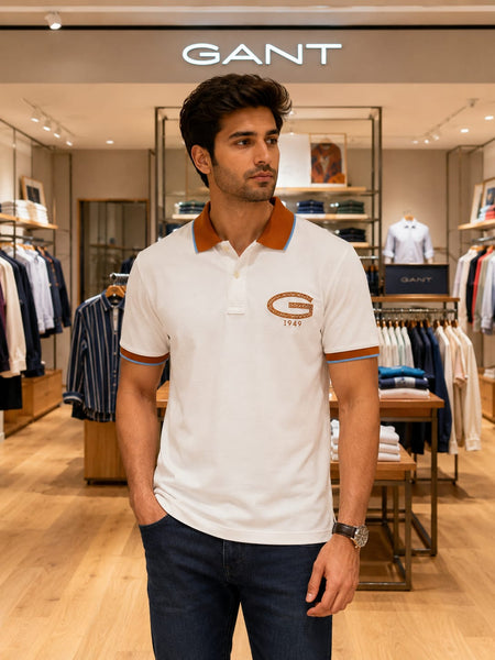 Premium Men’s Classic White Polo T-Shirt with Contrast Collar
