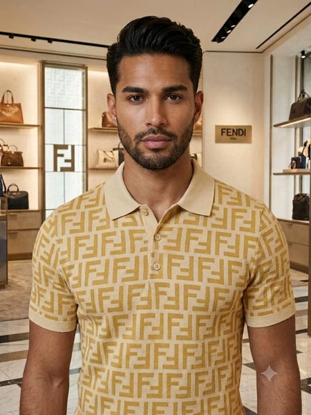 FF Monogram Yellow Luxury Polo T-Shirt for Men