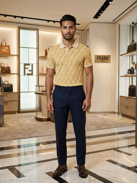 FF Monogram Yellow Luxury Polo T-Shirt for Men