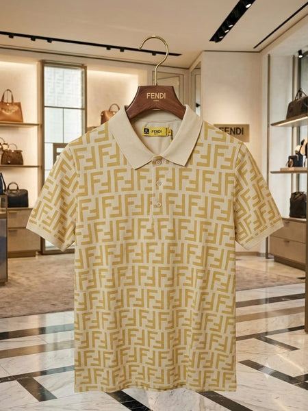 FF Monogram Yellow Luxury Polo T-Shirt for Men
