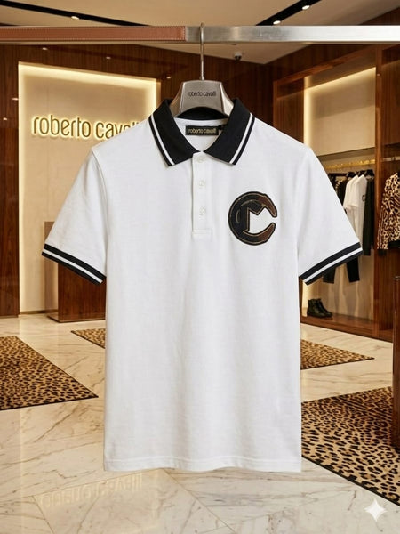 White Premium Polo T-Shirt with Contrast Collar
