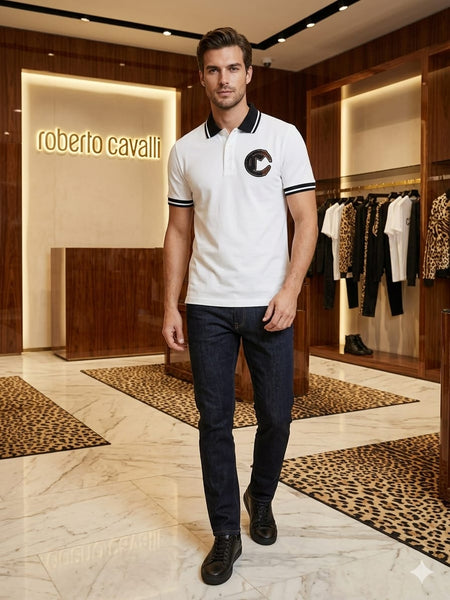 White Premium Polo T-Shirt with Contrast Collar
