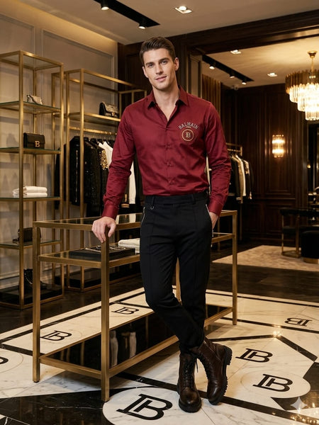 Men’s Premium Maroon Formal Shirt  Elegant Full Sleeve Button-Down Shirt