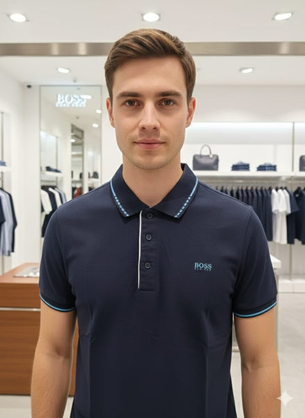 Men’s Premium Navy Blue Polo T-Shirt with Contrast Tipping