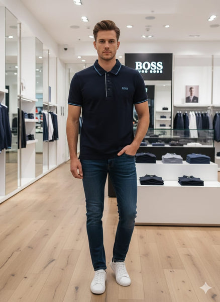 Men’s Premium Navy Blue Polo T-Shirt with Contrast Tipping