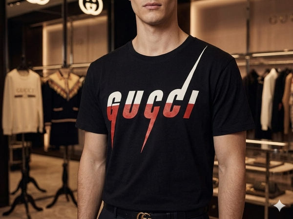 Premium  Lightning Logo Black Crew Neck T-Shirt for Men