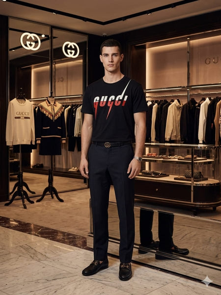Premium  Lightning Logo Black Crew Neck T-Shirt for Men