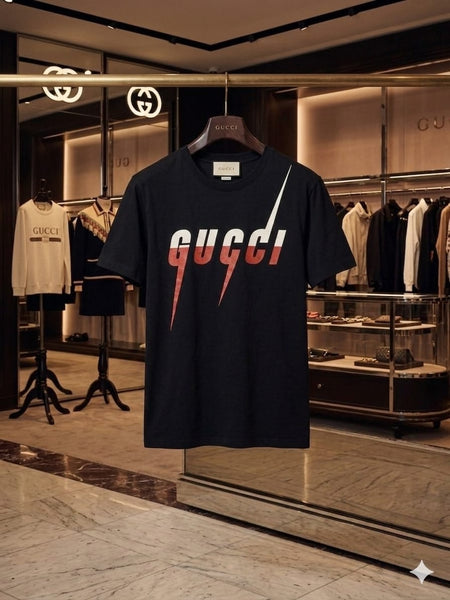 Premium  Lightning Logo Black Crew Neck T-Shirt for Men