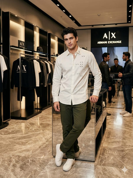 Men’s Premium Brand Signature White Regular  Fit Shirt for Men