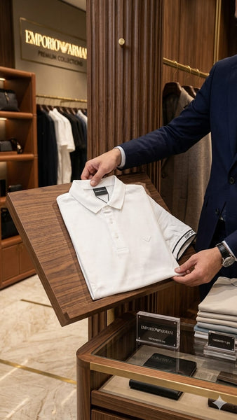 Premium  White Textured Polo Shirt with Signature Eagle Logo & Branded Sleeve Detail