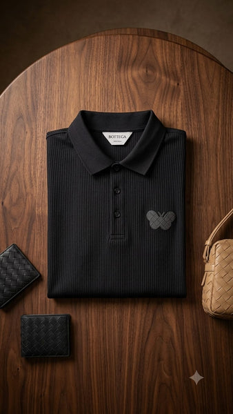 Premium Black Ribbed Polo T-Shirt for Men – Modern Smart Casual Collection