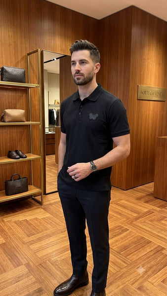 Premium Black Ribbed Polo T-Shirt for Men – Modern Smart Casual Collection