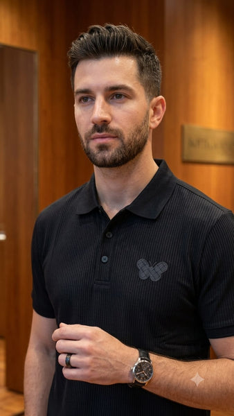 Premium Black Ribbed Polo T-Shirt for Men – Modern Smart Casual Collection