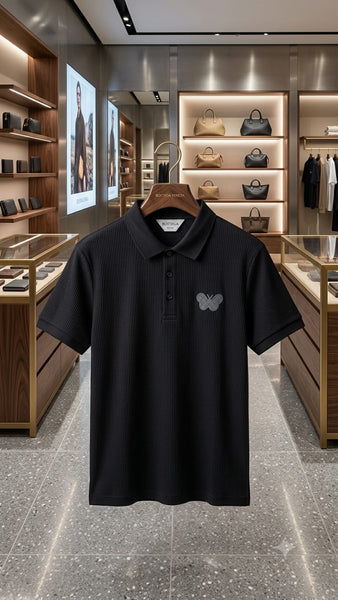 Premium Black Ribbed Polo T-Shirt for Men – Modern Smart Casual Collection