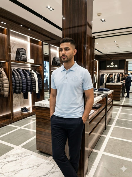 Branded Ice Blue Signature Polo Shirt – Premium Designer Smart Casual Wear