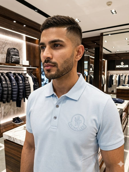 Branded Ice Blue Signature Polo Shirt – Premium Designer Smart Casual Wear